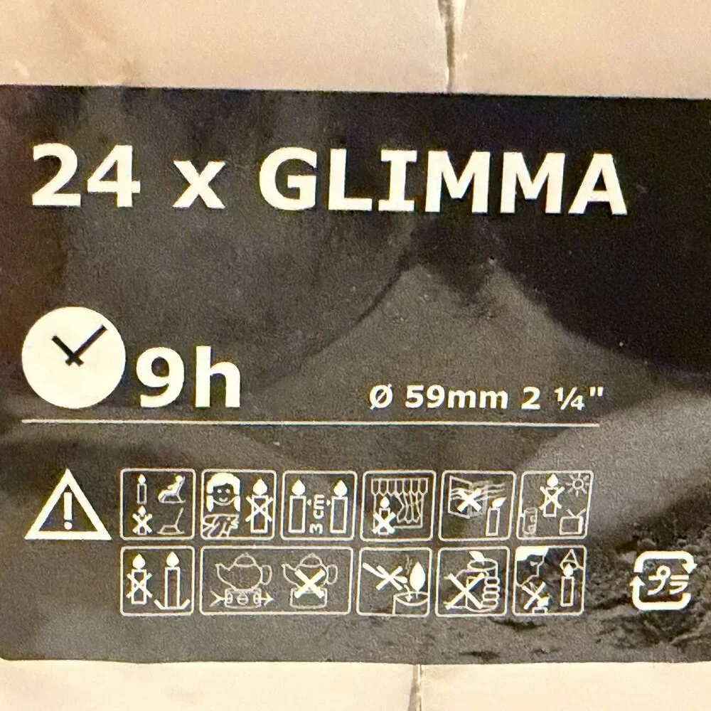 IKEA GLIMMA 24 Pack Tea Light Candles Large Unscented 9 Hour Burn White New